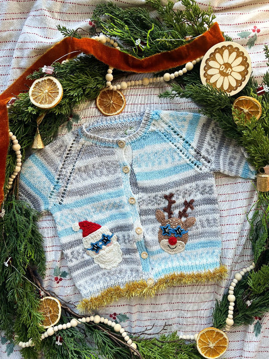 Christmas cardigan with a Santa and reindeer